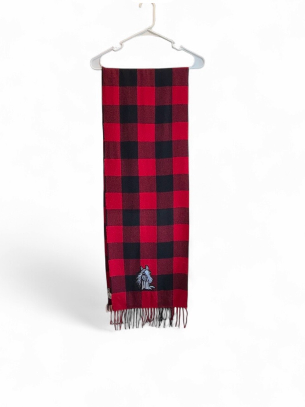 Old Navy Red and Black Plaid Wool-Blend Fringe Scarf